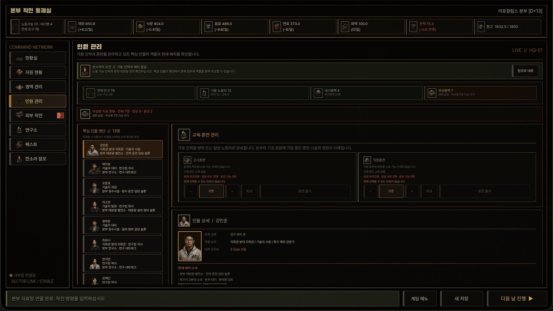 ApocalypseHQ personnel management gameplay screen